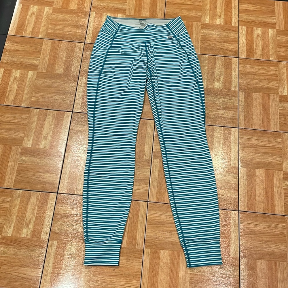Patagonia women’s midweight polartec size small teal green striped leggings